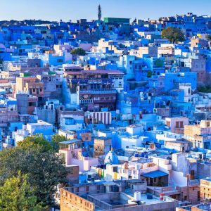 “Panoramic view of blue houses in Jodhpur Rajasthan