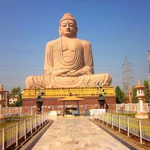 Great Buddha Statue in BodhGaya Bihar surrounded by peaceful gardens