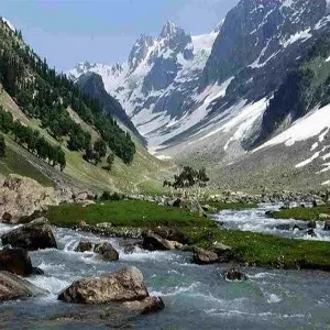 Magical Tour of Kashmir snow-capped mountains and scenic mountain stream